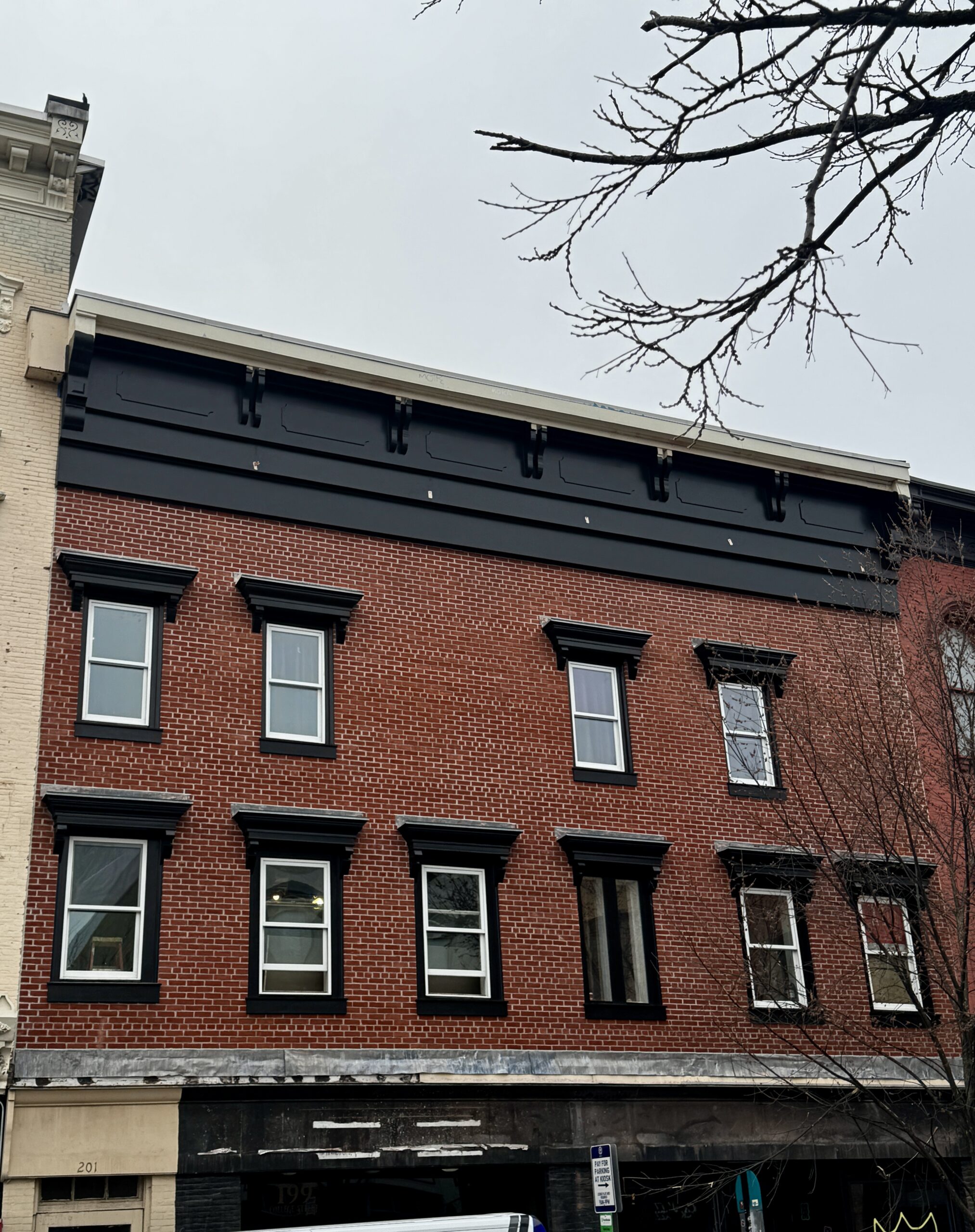 Red brick building after restoration